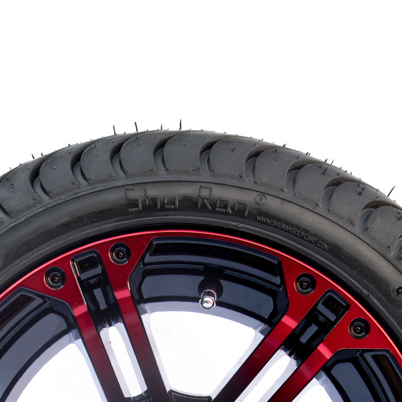 लाल / चमकदार काला एल्यूमीनियम 12 इंच गोल्फ कार्ट पहिया और टायर 215/35-12 टायर इकट्ठा