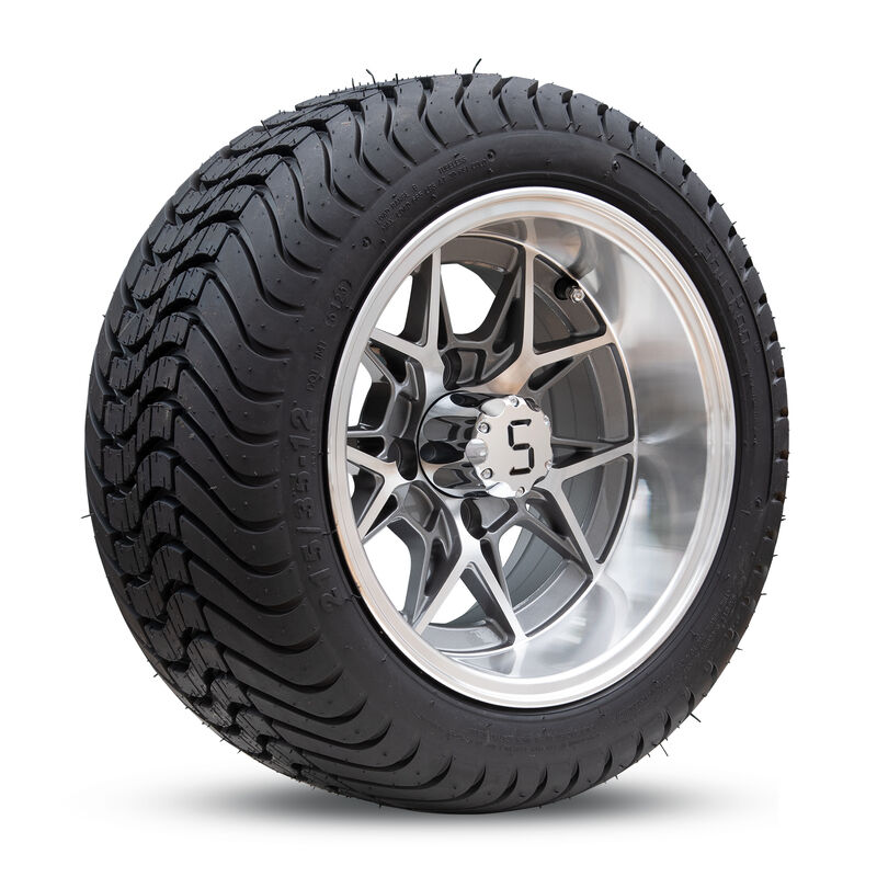 12 इंच के गोल्फ कार्ट के पहियों और टायरों के साथ एस सेंटर कैप और क्रोम लग नट क्लब कार के लिए उपयुक्त Ezgo यामाहा गोल्फ कार्ट