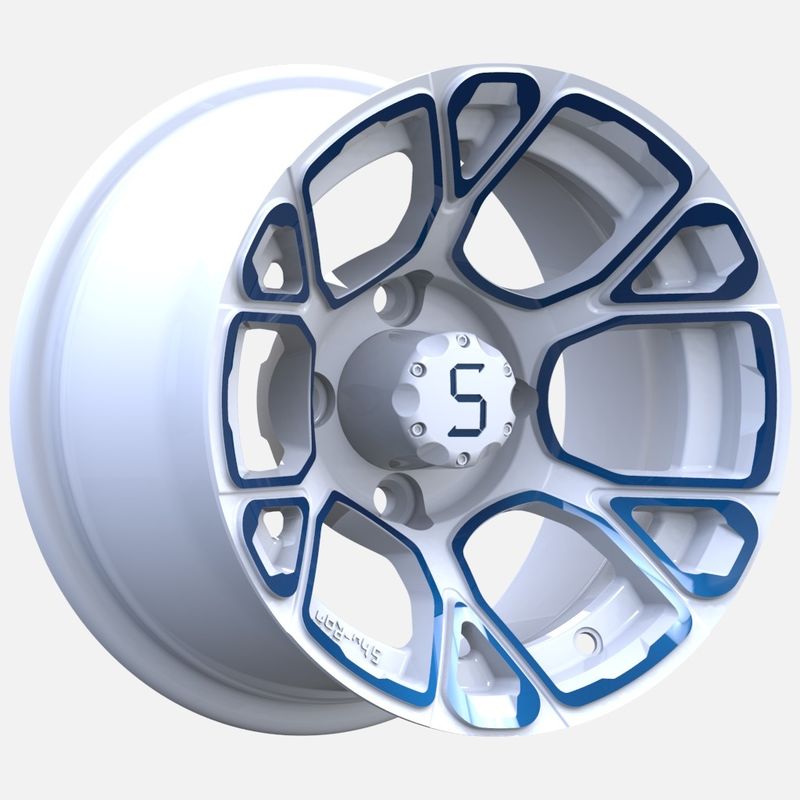 12 इंच गोल्फ कार्ट नीला/सफेद एल्यूमीनियम पहिये PCD 4/101.6 ऑफसेट -25
