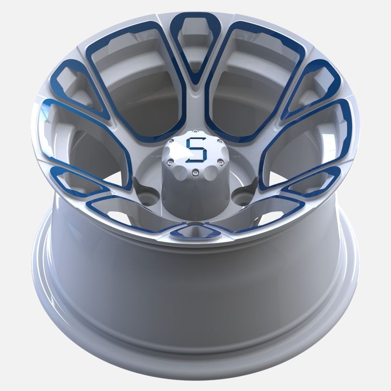 12 इंच गोल्फ कार्ट नीला/सफेद एल्यूमीनियम पहिये PCD 4/101.6 ऑफसेट -25