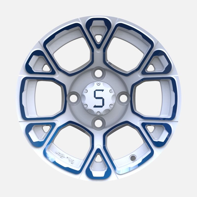 12 इंच गोल्फ कार्ट नीला/सफेद एल्यूमीनियम पहिये PCD 4/101.6 ऑफसेट -25